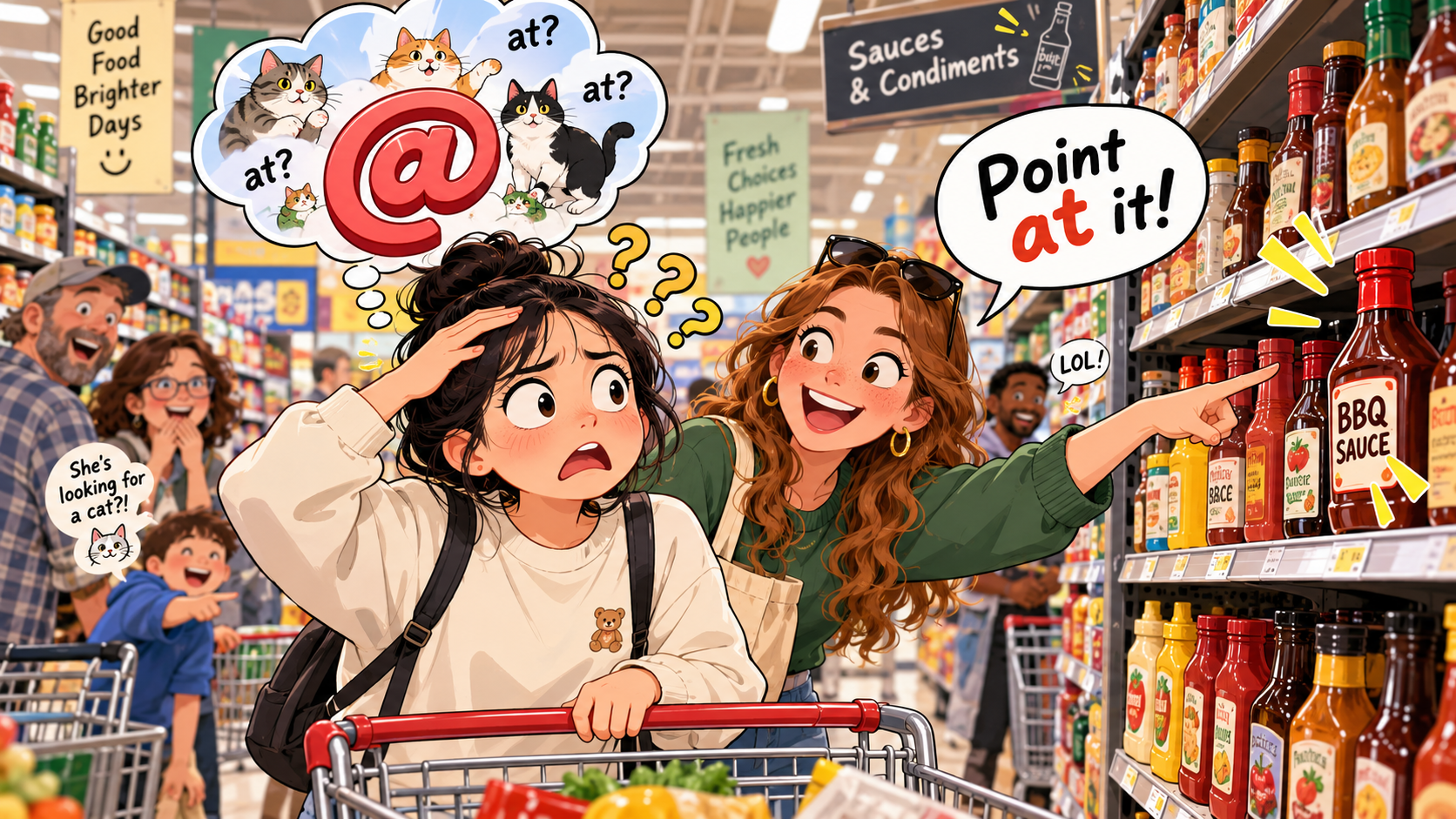 美剧学英语:point at - 加拿大超市里朋友让我“point at it”,我居然愣在原地找“at”……