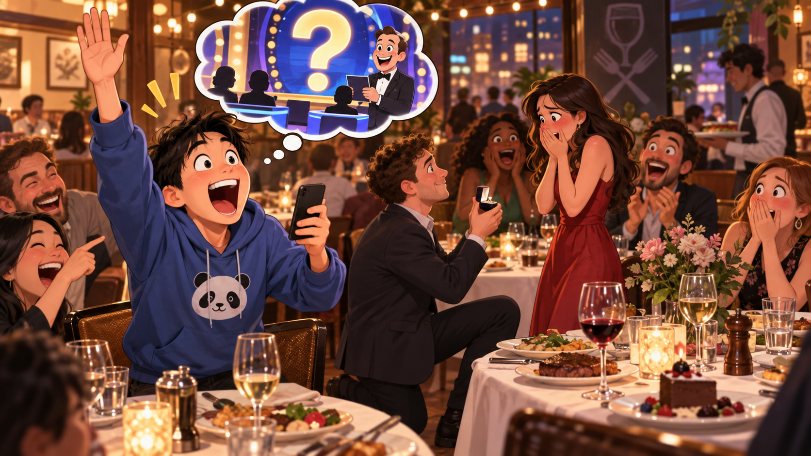 美剧学英语:pop the question - 加拿大餐厅聚餐,朋友说今晚要“pop the question”,我把手机都掏出来准备抢答了……