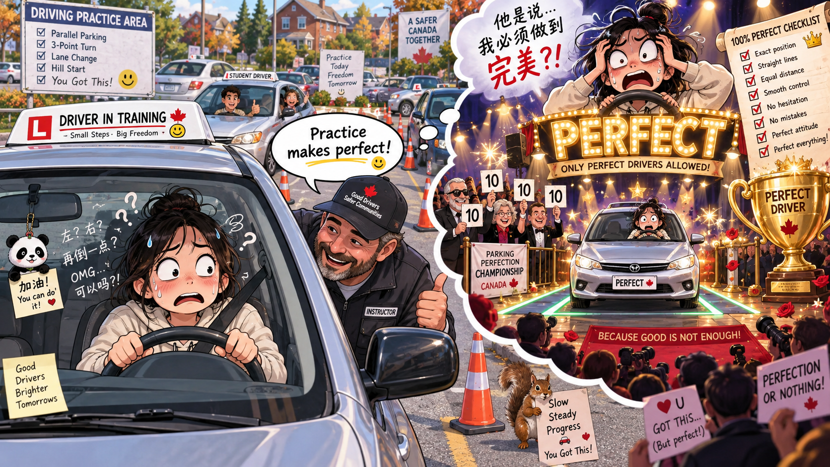 美剧学英语:practice makes perfect - 加拿大路考练侧方停车,教练说“practice makes perfect”,我以为他嫌我还不够完美……