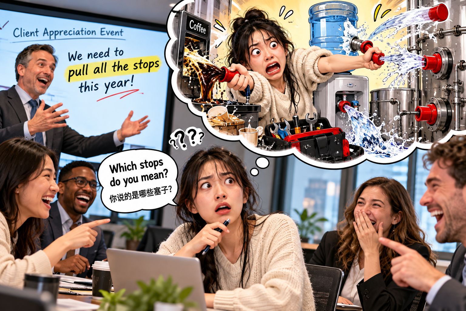 美剧学英语：pull all the stops - 加拿大公司年会，同事说“pull all the stops”，我差点去找工具箱……