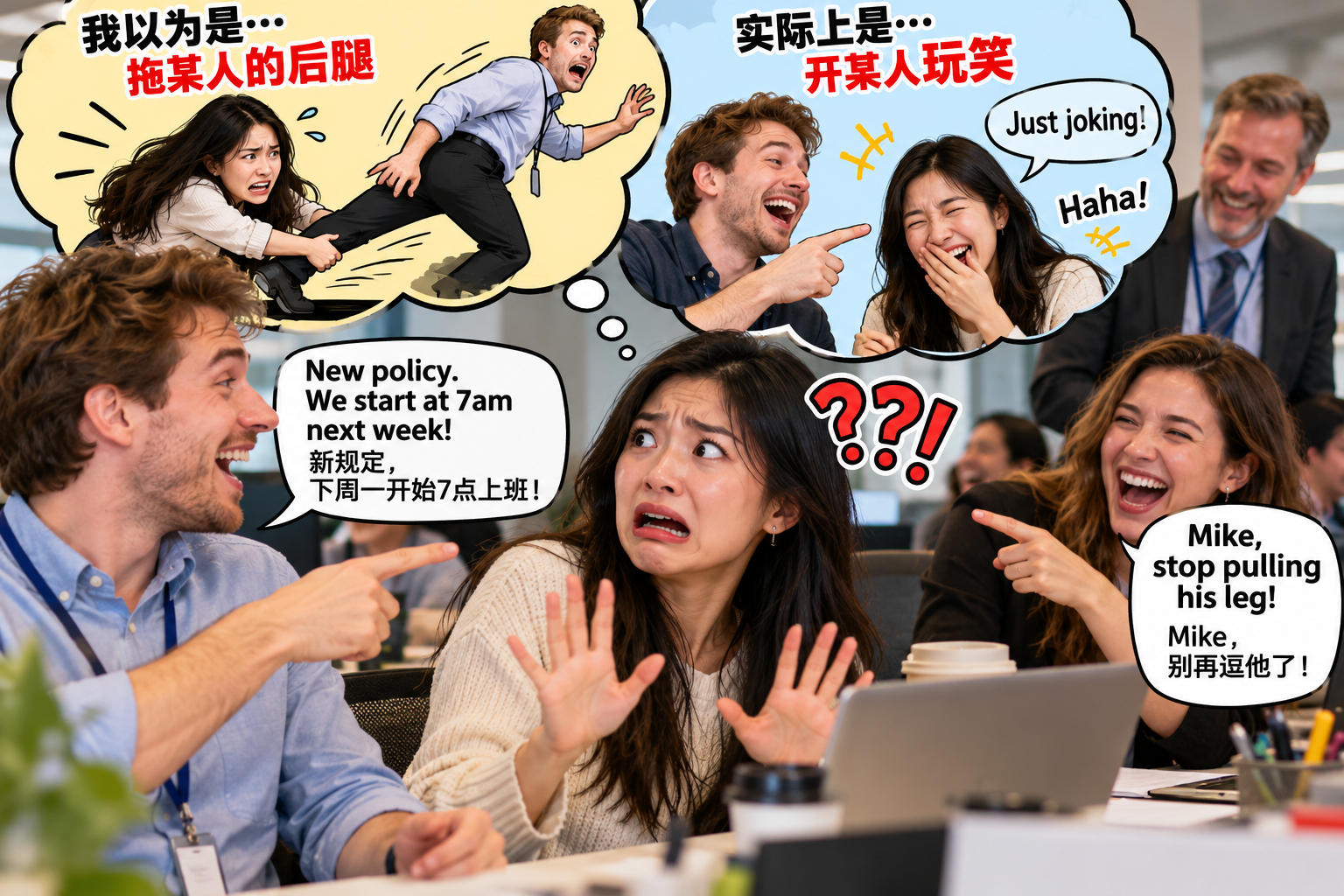 美剧说英语：pull the leg of - 加拿大办公室同事说要“pull my leg”，我以为他嫌我拖后腿，差点当场道歉……