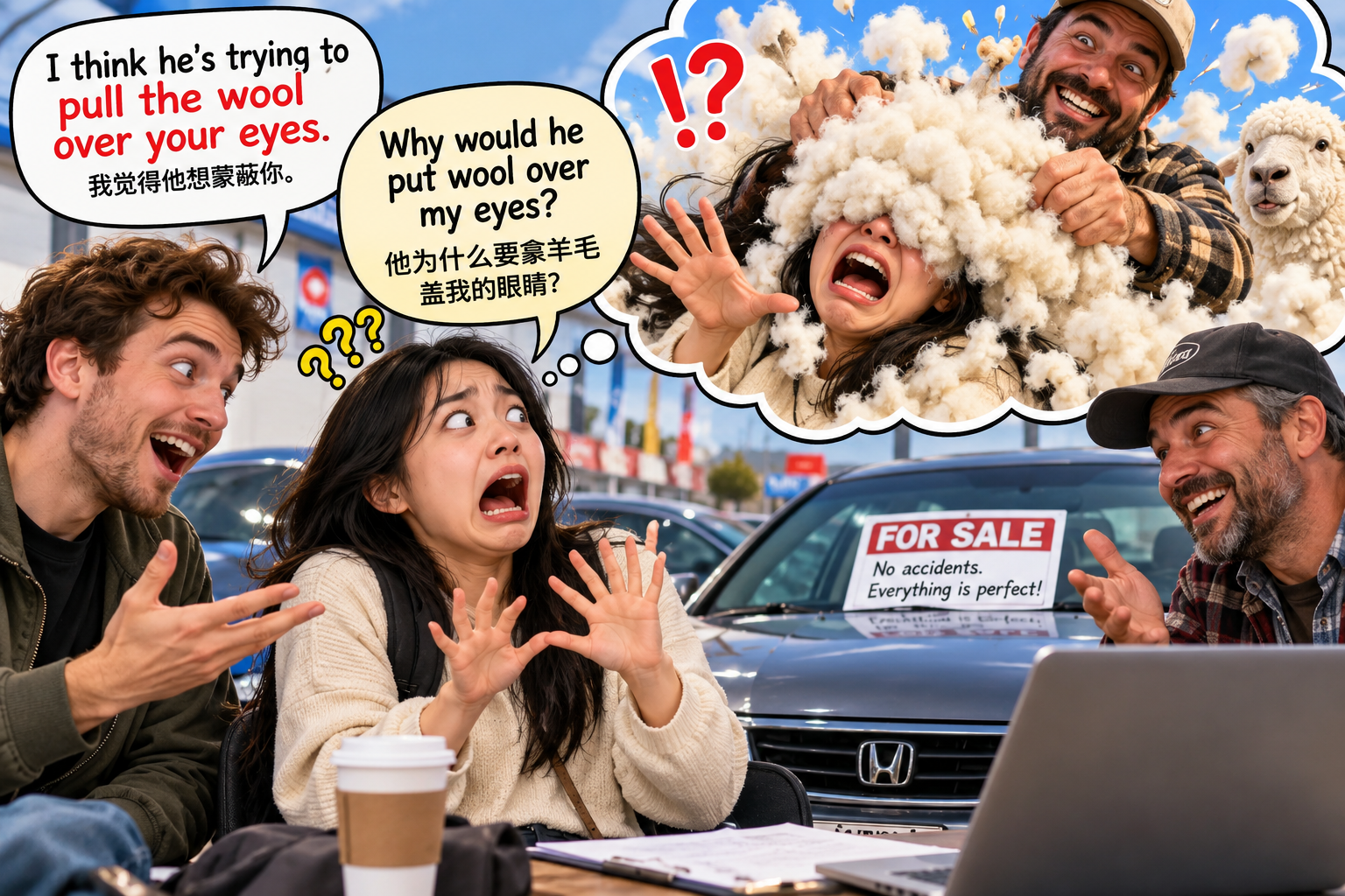 美剧说英语:pull wool over ones eyes - 加拿大二手车交易,同事说卖家往我眼睛上盖羊毛,我差点报警……