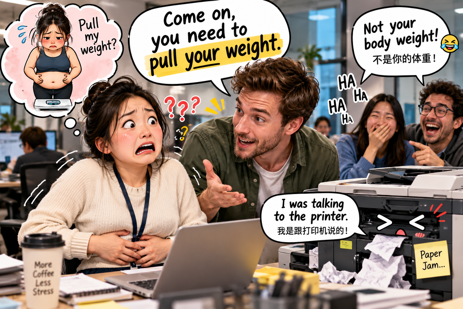 美剧说英语:pull your weight - 加拿大办公室同事让我“pull your weight”,我差点以为他嫌我太胖……