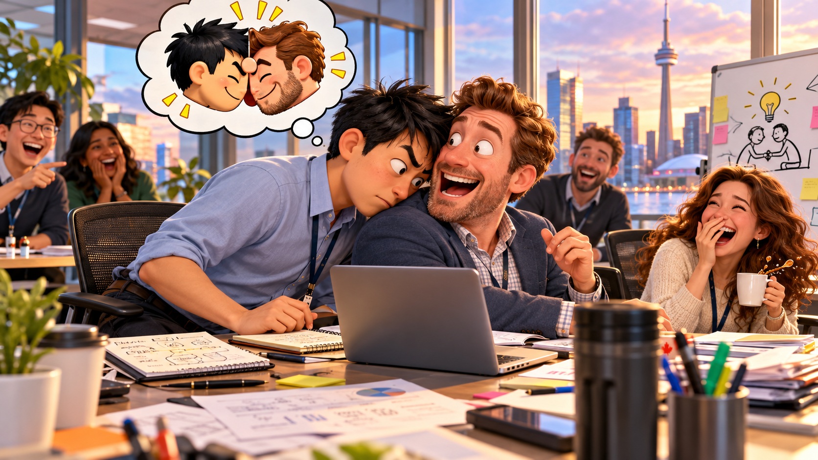 美剧说英语：put our heads together - 加拿大办公室开会，同事说“put our heads together”，我默默把椅子往他那边挪了……