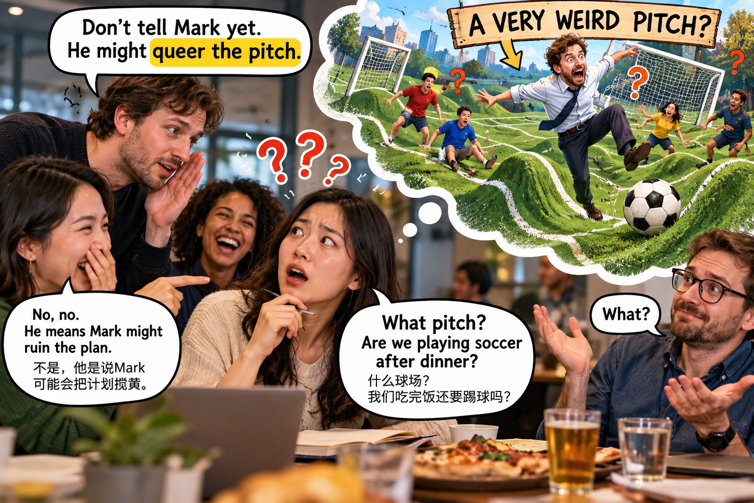 美剧说英语：queer the pitch - 加拿大办公室聚餐，同事说“queer the pitch”，我以为要去找一个奇怪的球场……