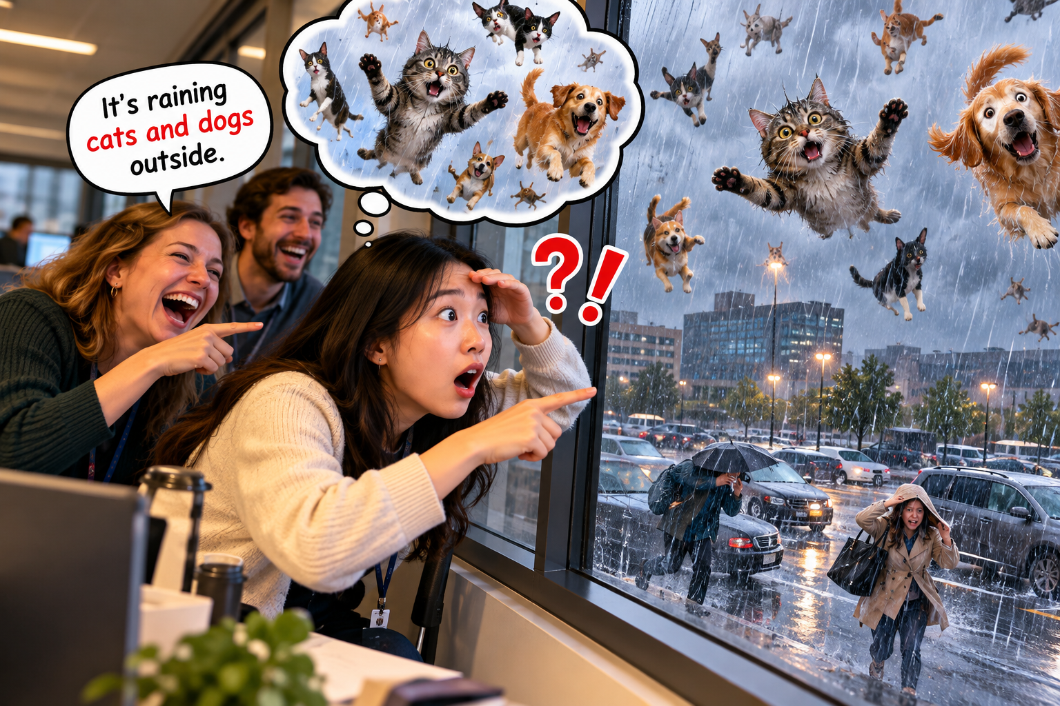 美剧学英语：raincats and dogs - 加拿大同事说“raining cats and dogs”，我真的往车窗外找猫了