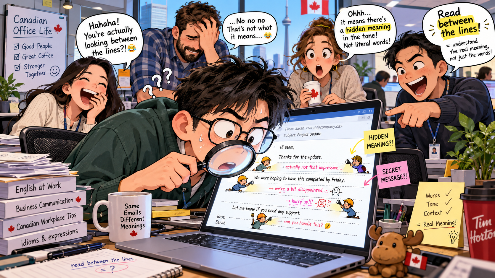 美剧学英语：read between lines - 加拿大办公室里，同事让我“read between the lines”，我真的开始找行间空白……