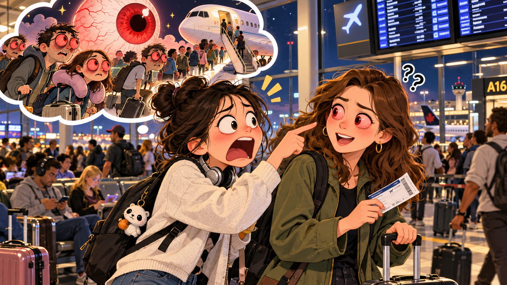美剧学英语：red eye - 加拿大机场里，同事说他订了“red eye”，我下意识看了看他的眼睛……