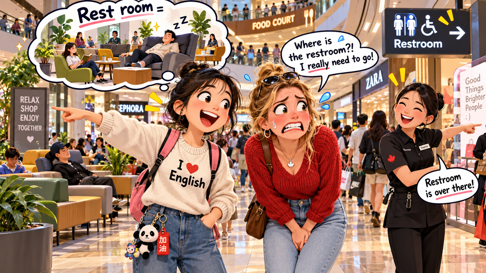 美剧学英语：rest room - 加拿大商场里，同事说“rest room”，我真的去找沙发了……