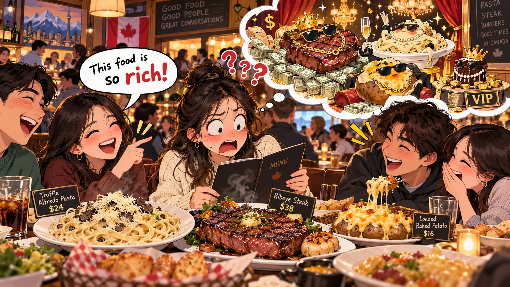 美剧说英语：rich food - 加拿大餐厅里朋友说“rich food”，我偷偷看了一眼菜单价格……