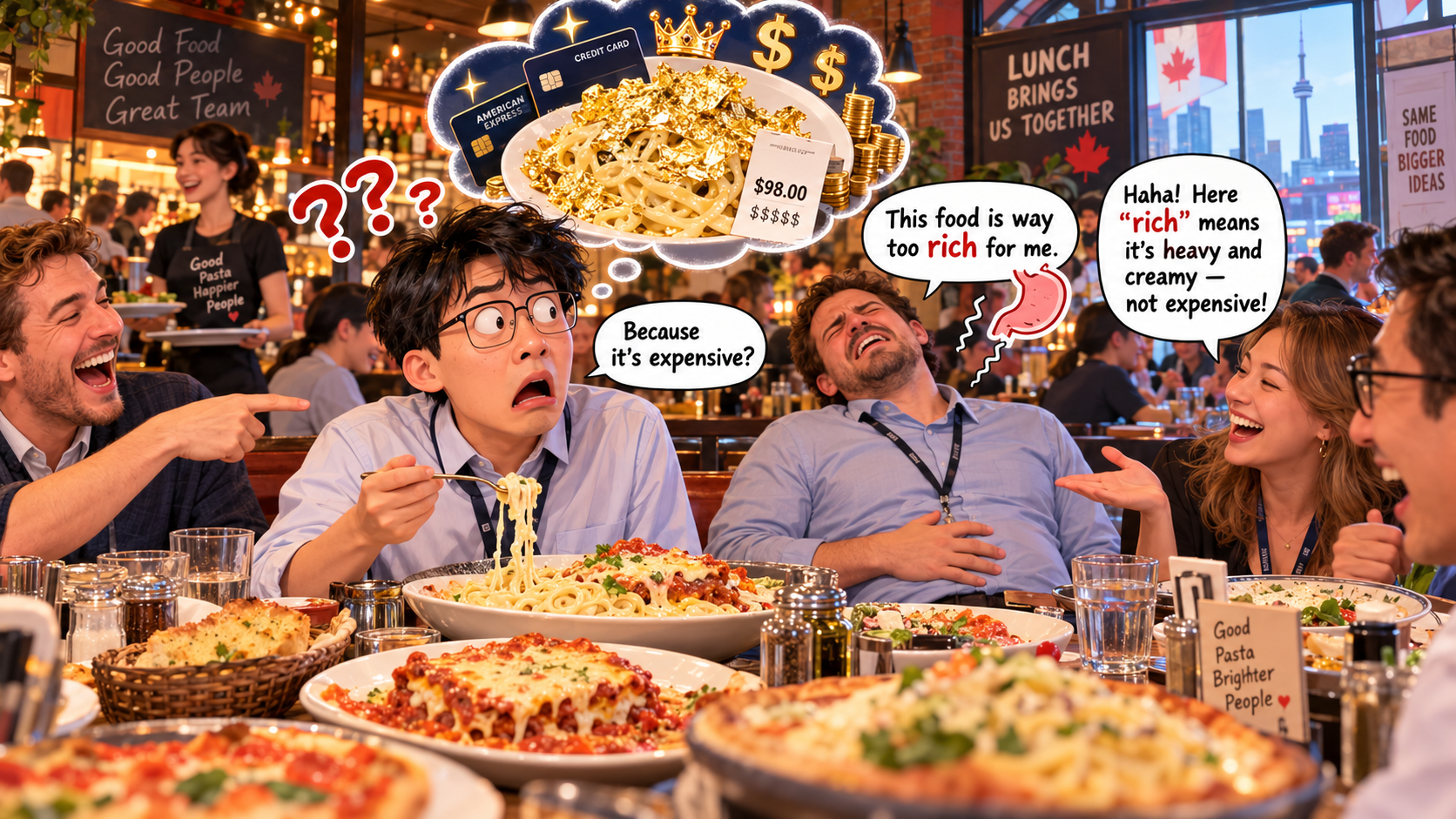 美剧说英语：rich food - 加拿大同事说午餐太“rich”，我默默看了一眼自己的银行卡……