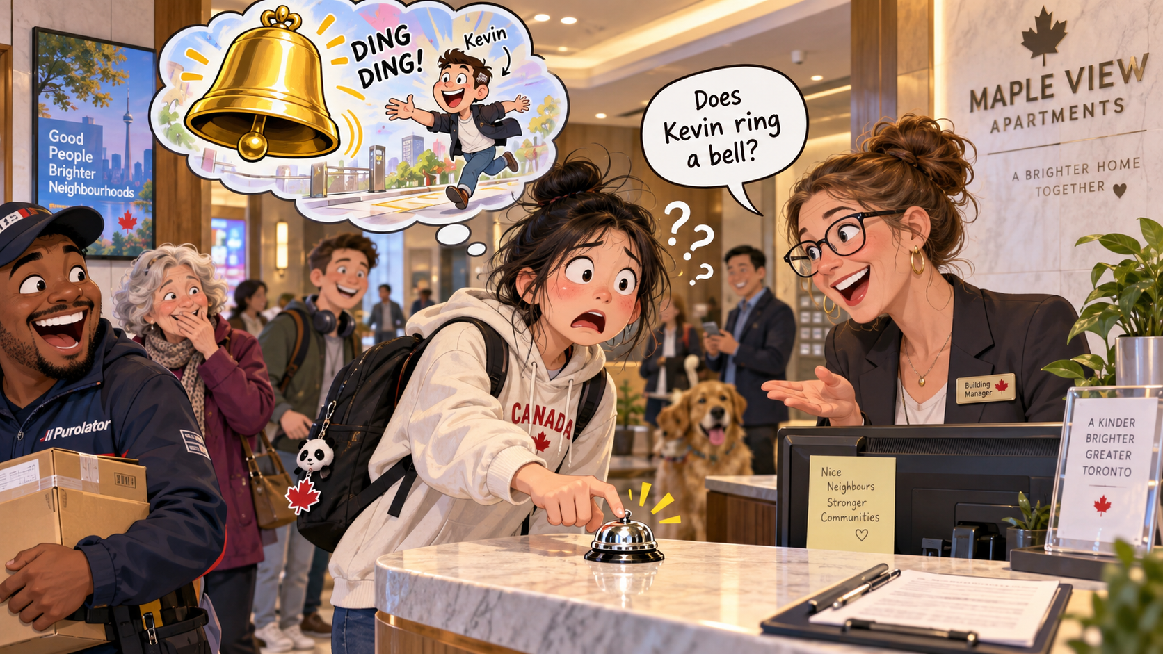 美剧学英语:ring a bell - 加拿大公寓前台问我“Does Kevin ring a bell?”我真的去按了桌上的铃……
