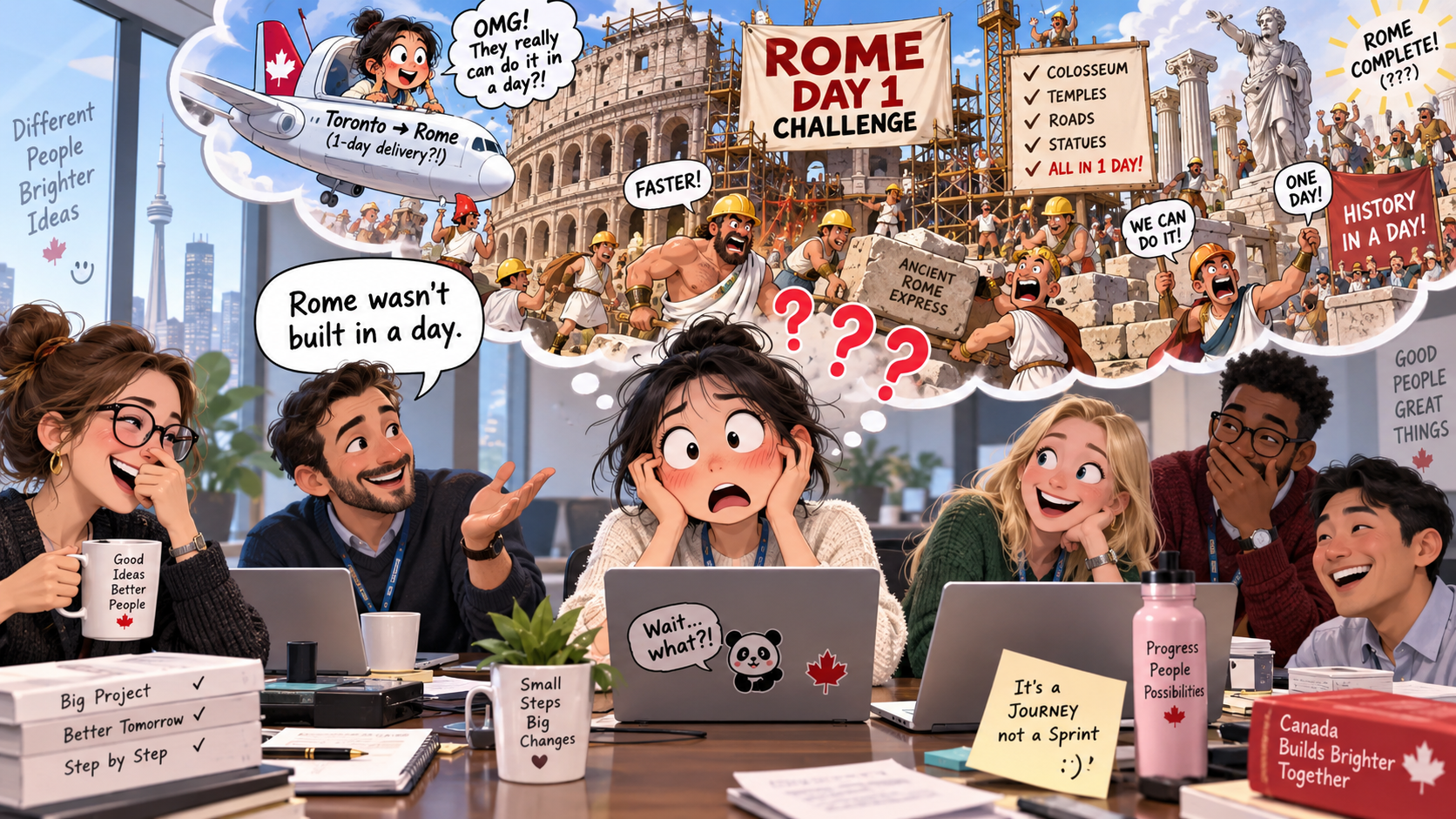 美剧学英语:Rome was not built in a day - 加拿大办公室项目会,同事突然说“Rome was not built in a day”,我差点问:我们要去罗马?