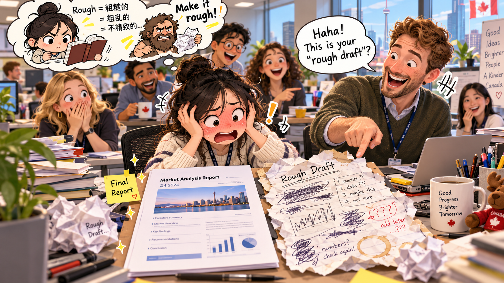 美剧学英语:rough draft - 加拿大办公室说“rough draft”,我以为他在嫌我的文件太粗糙……