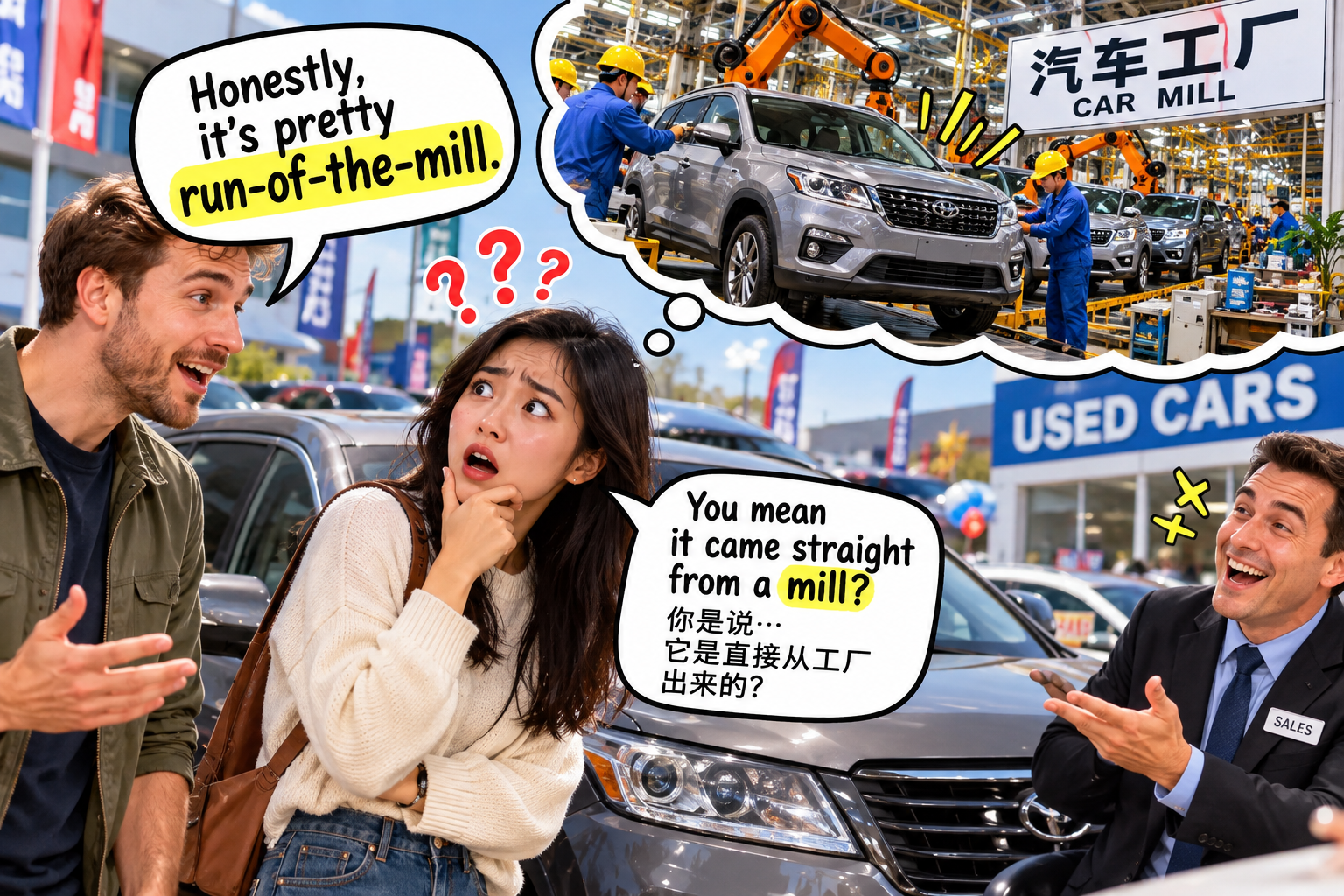 美剧说英语：run of the mill - 加拿大二手车店里，同事说“run of the mill”，我还以为发动机是工厂造的……