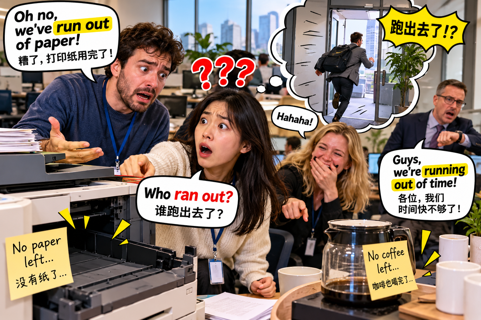 美剧说英语：run out - 加拿大办公室同事说“run out”，我真以为有人跑出去了，还差点帮忙报警……