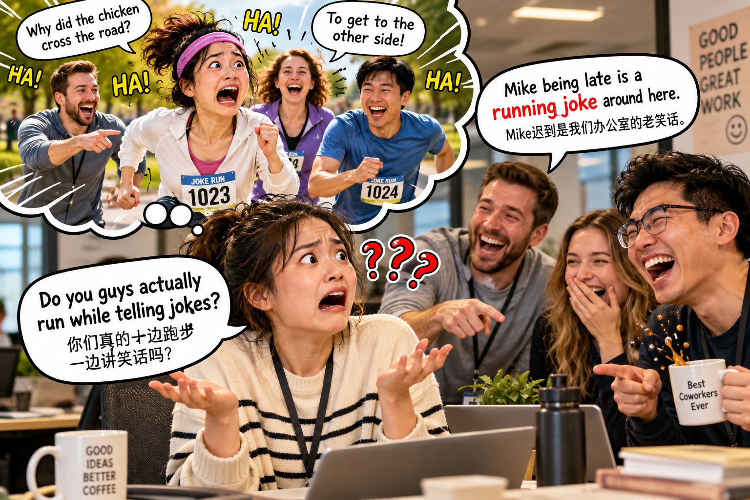 美剧说英语:running joke - 加拿大办公室同事说“running joke”,我差点穿上跑鞋去参加……