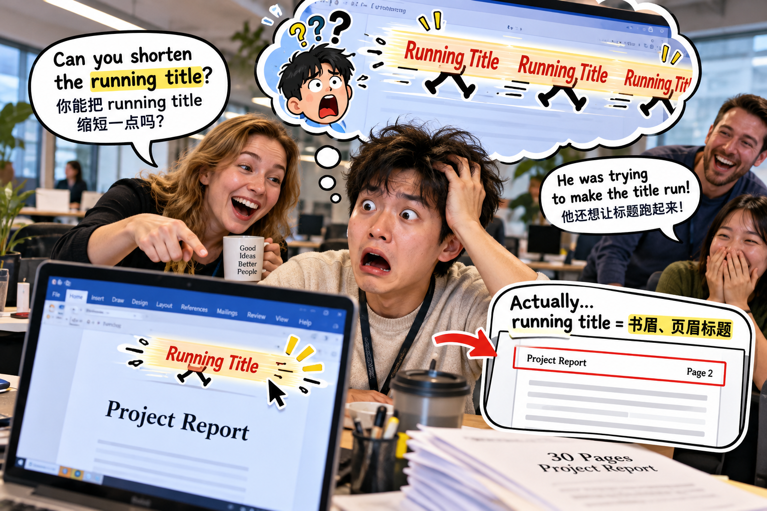 美剧说英语:running title - 加拿大公司打印报告,同事让我改“running title”,我以为标题还得跑起来……