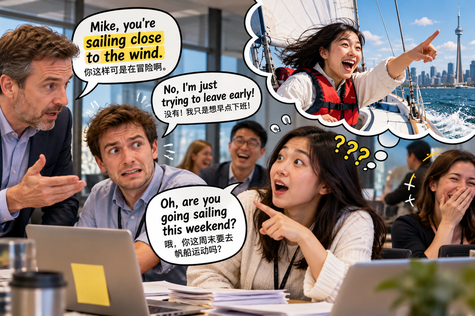 美剧说英语：sail close to the wind - 加拿大办公室，同事说“sail close to the wind”，我居然问他周末是不是去划船了……