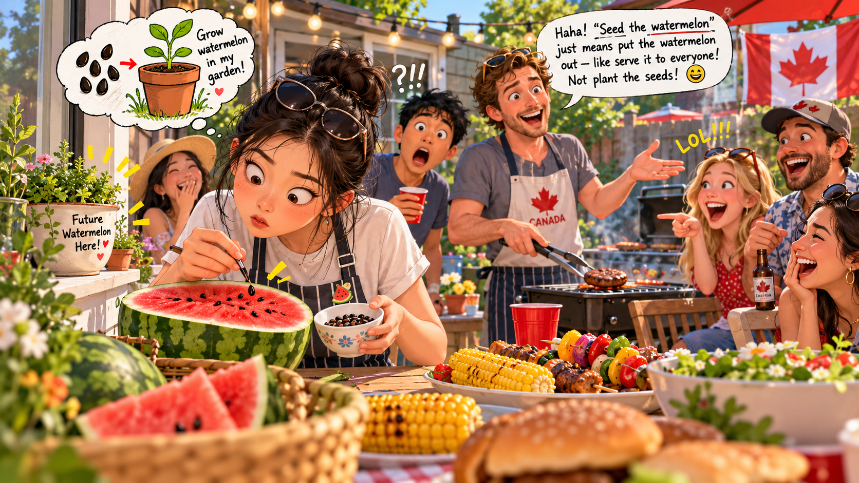 美剧学英语：seed a fruit - 加拿大朋友说“seed the watermelon”，我差点把西瓜籽埋进他家花盆