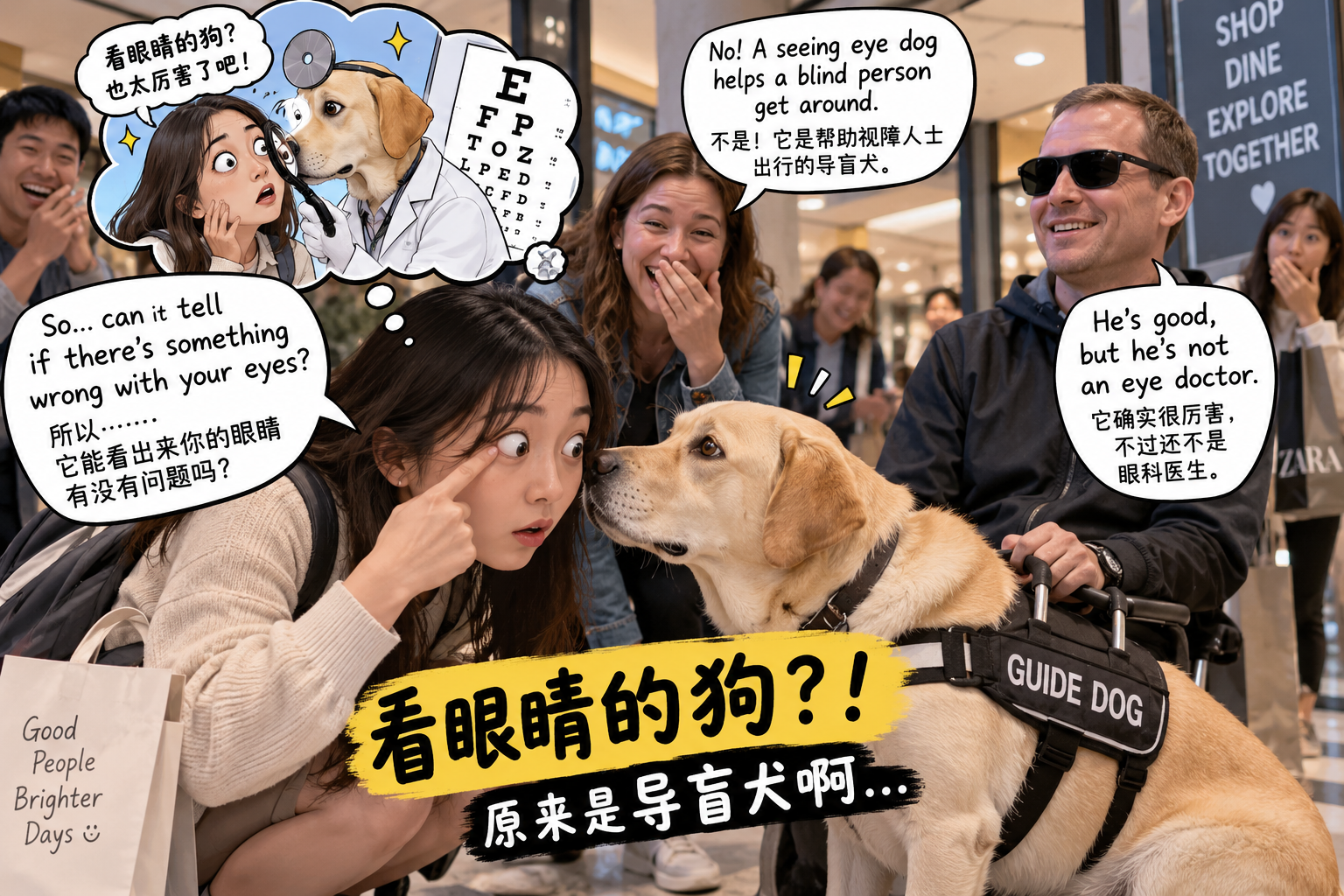 美剧学英语：seeing eye dog - 加拿大商场里朋友说“seeing eye dog”，我差点把眼睛凑到狗面前……