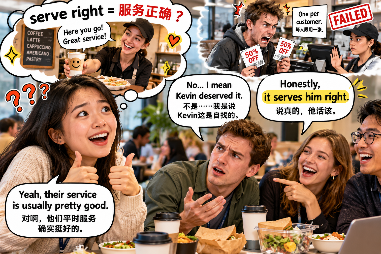 美剧学英语：serve right - 加拿大办公室里，同事说“serves him right”，我还以为在夸服务好