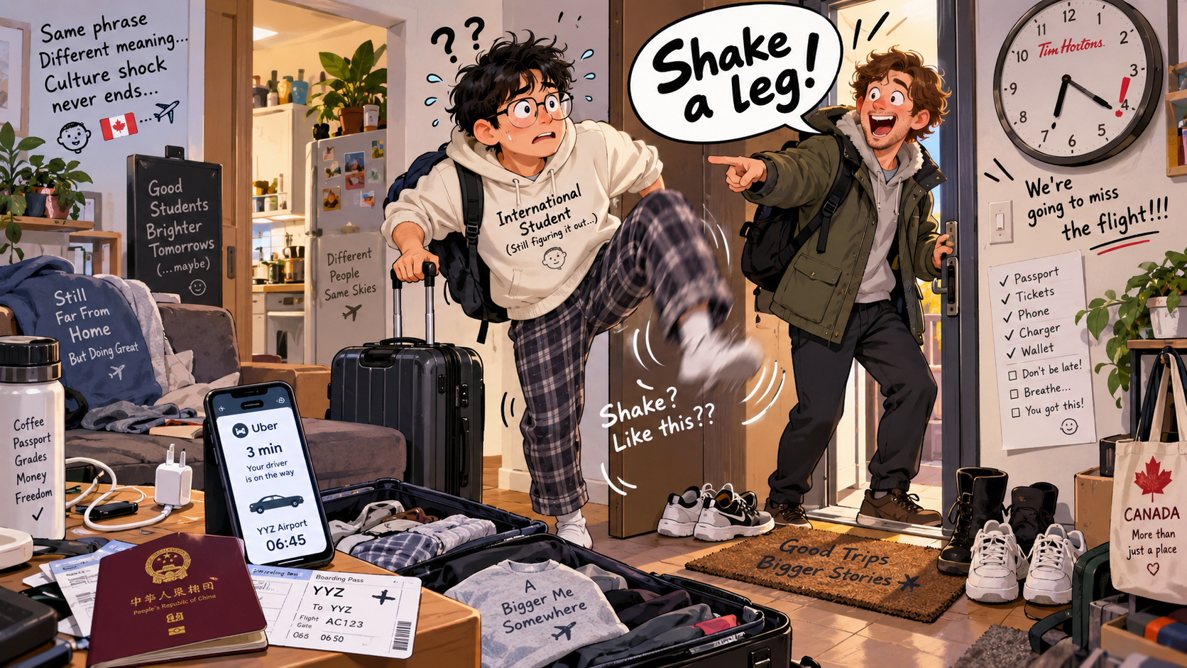 美剧学英语:shake a leg - 加拿大机场出发前,室友说“shake a leg”,我真的在门口抖起了腿……