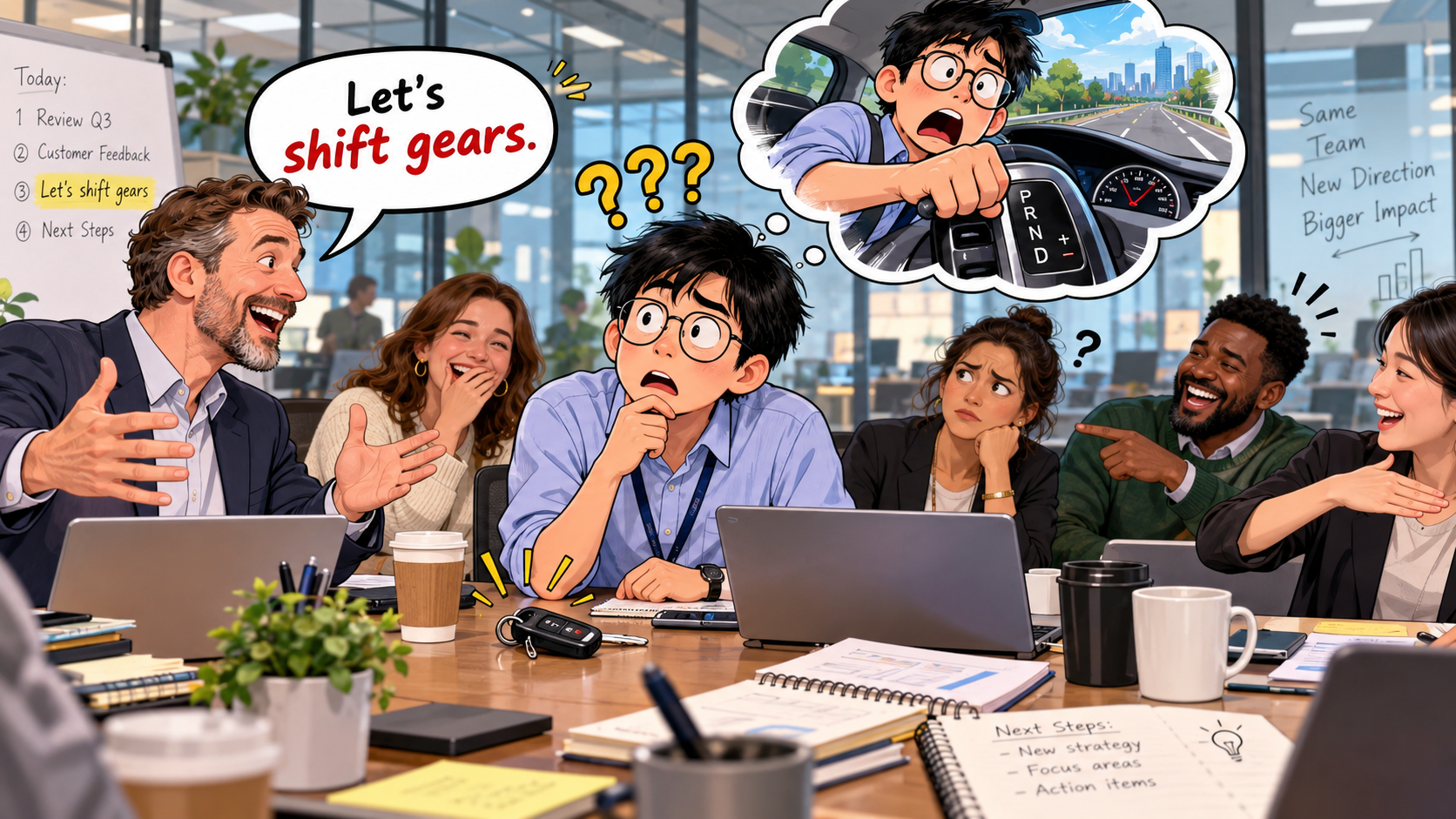 美剧学英语：shift gears - 加拿大办公室里，经理说“shift gears”，我下意识看了一眼他的车钥匙……