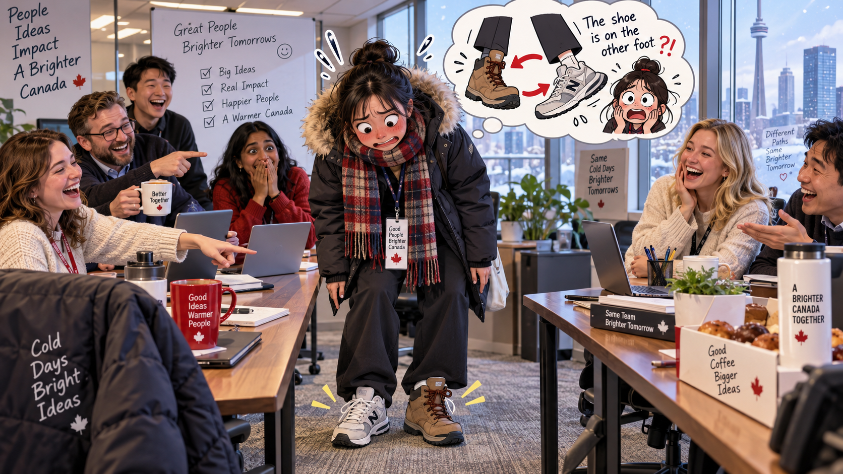 美剧学英语:shoe is on the other foot - 加拿大办公室:同事说“shoe is on the other foot”,我真的低头检查了鞋……