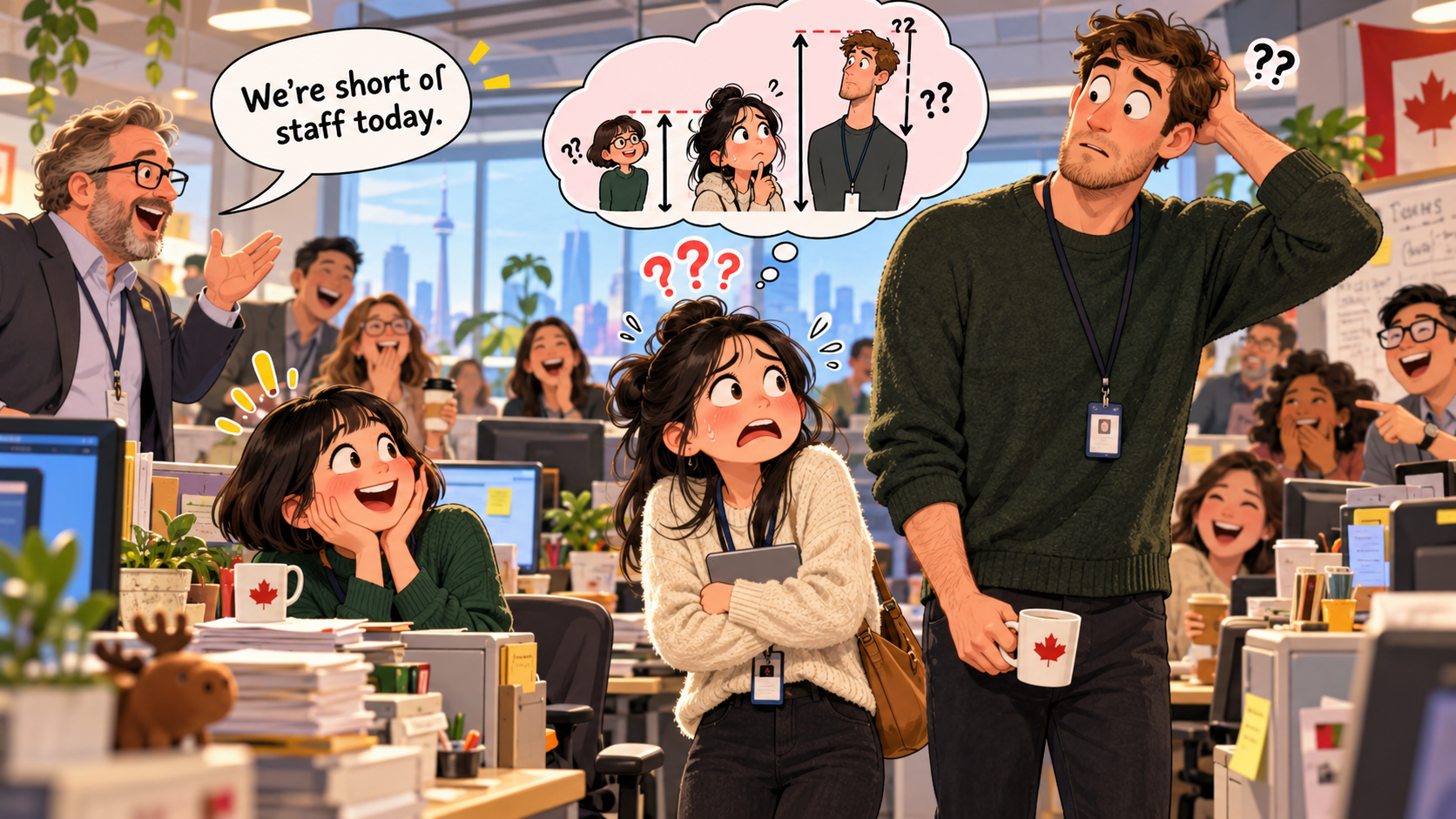 美剧说英语：short of - 加拿大办公室说“short of staff”，我低头看了一圈同事的身高……
