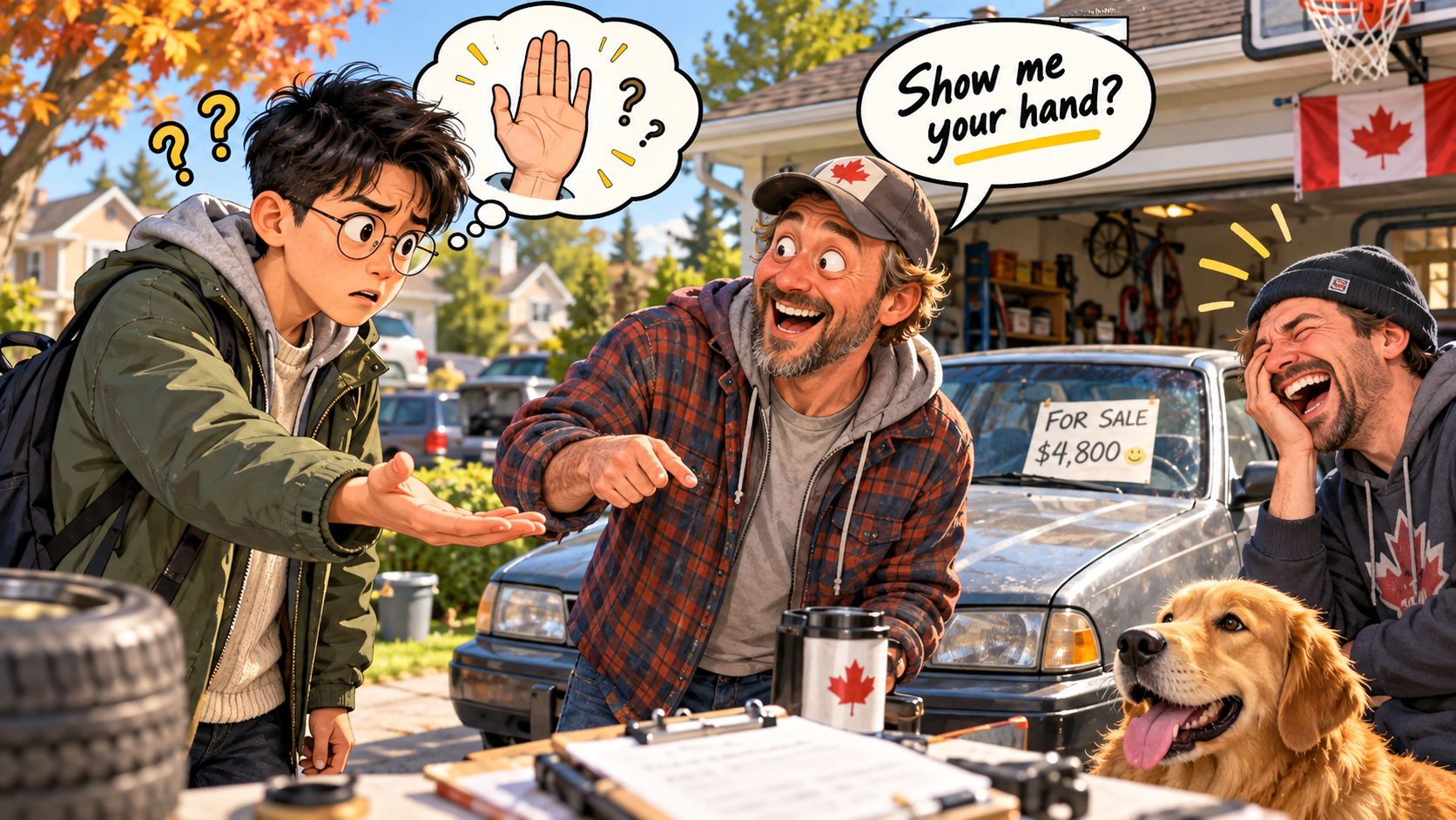 美剧学英语:show one's hand - 加拿大买二手车时,对方突然让我“show your hand”,我真把手伸出去了