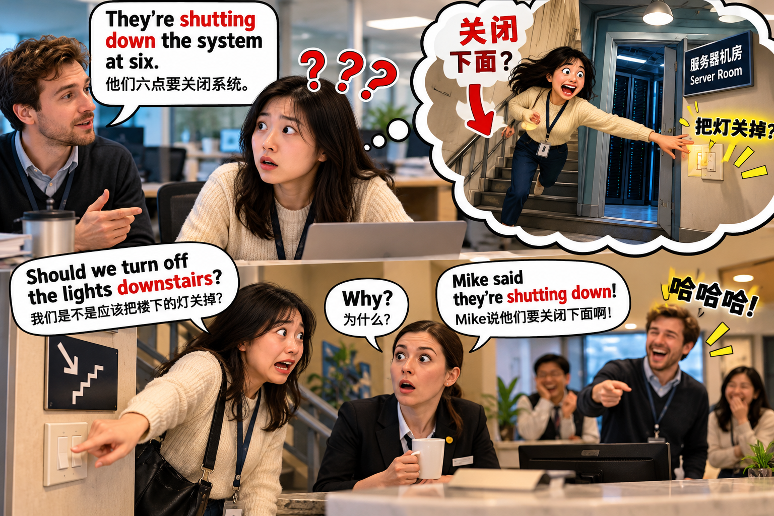 美剧说英语：shut down - 加拿大办公室同事说“shut down”，我竟然跑去关楼下的灯……