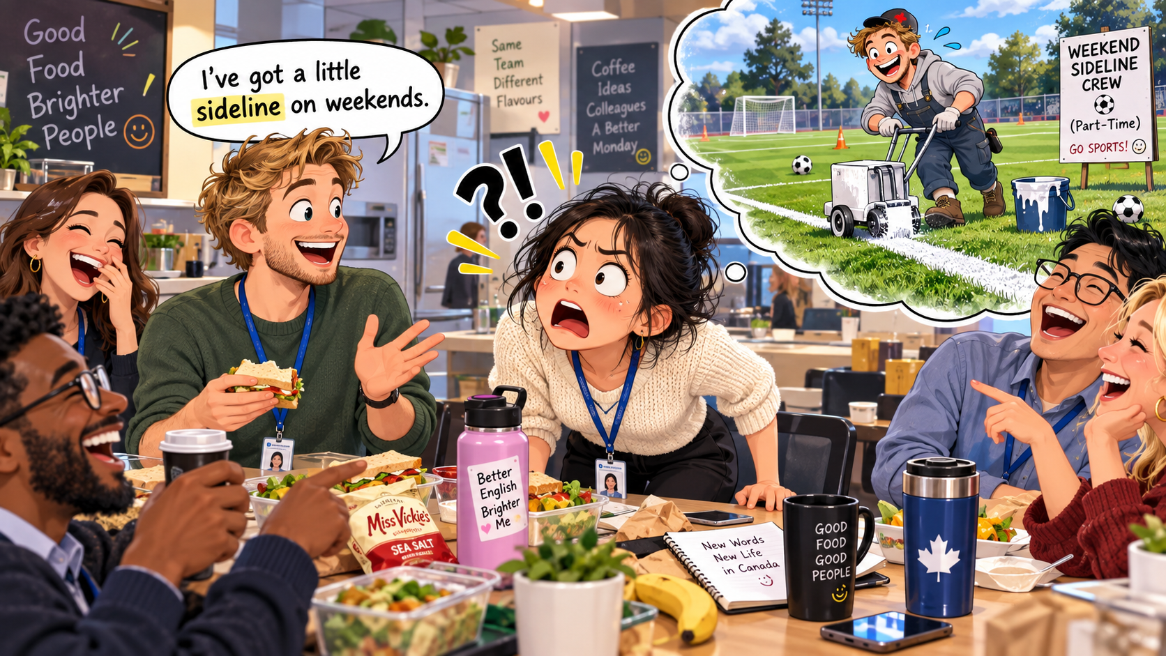 美剧学英语：sideline - 加拿大同事说自己有个“sideline”，我还以为他周末去球场画线……