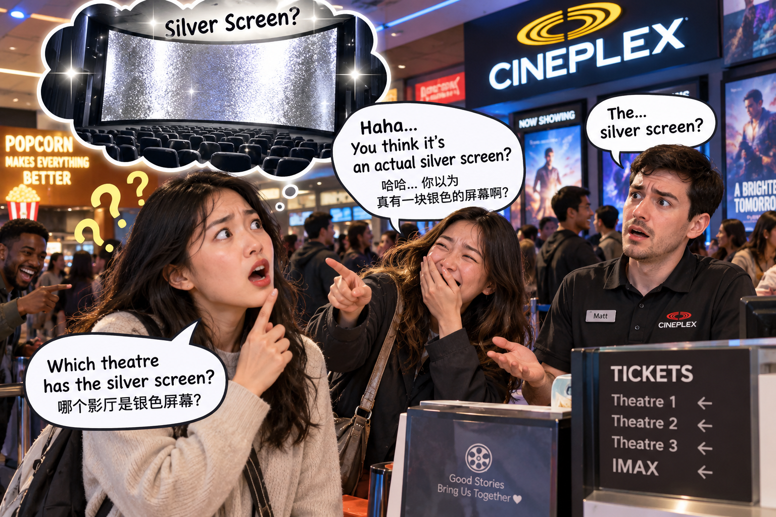 美剧学英语:silver screen - 加拿大电影院:朋友说他终于上了“silver screen”,我跑去找那块银色屏幕……