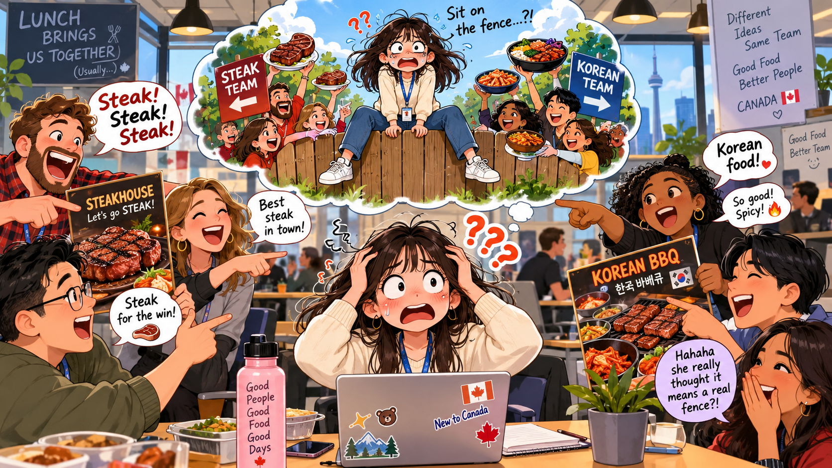 美剧学英语:sit on the fence - 加拿大办公室同事说“sit on the fence”,我还真去看了窗外的篱笆