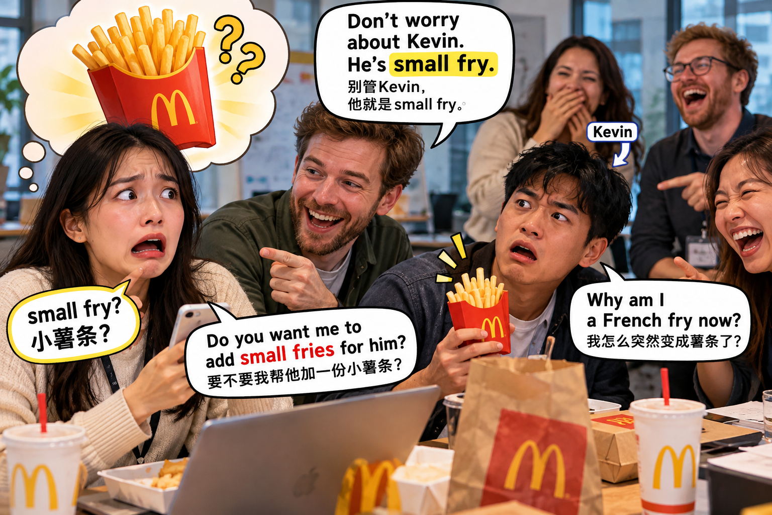 美剧说英语：small fry - 加拿大办公室订午餐，同事说“small fry”，我真的给他加了一份小薯条……