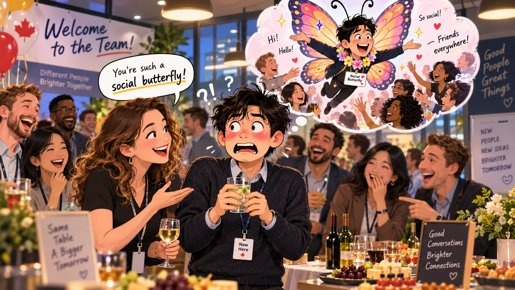 美剧学英语：social butterfly - 加拿大公司迎新酒会，同事说我是“social butterfly”，我差点以为她在说我像只花蝴蝶……