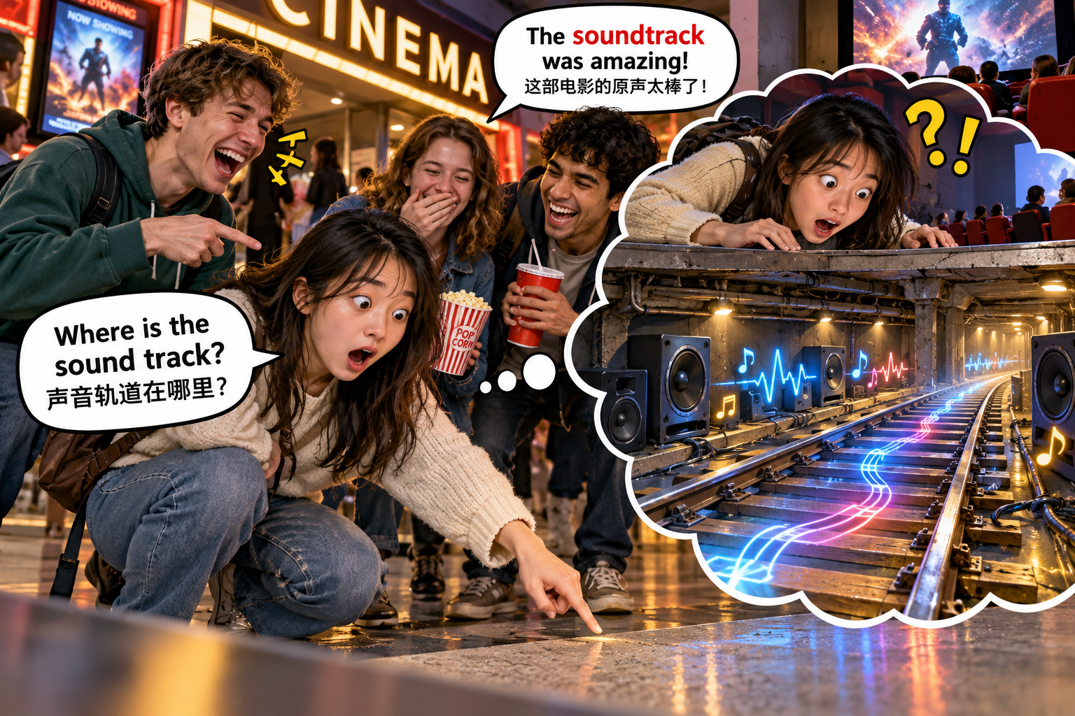 美剧说英语:sound track - 加拿大朋友说“这部电影的soundtrack太绝了”,我还以为电影院地板下面有条“声音轨道”