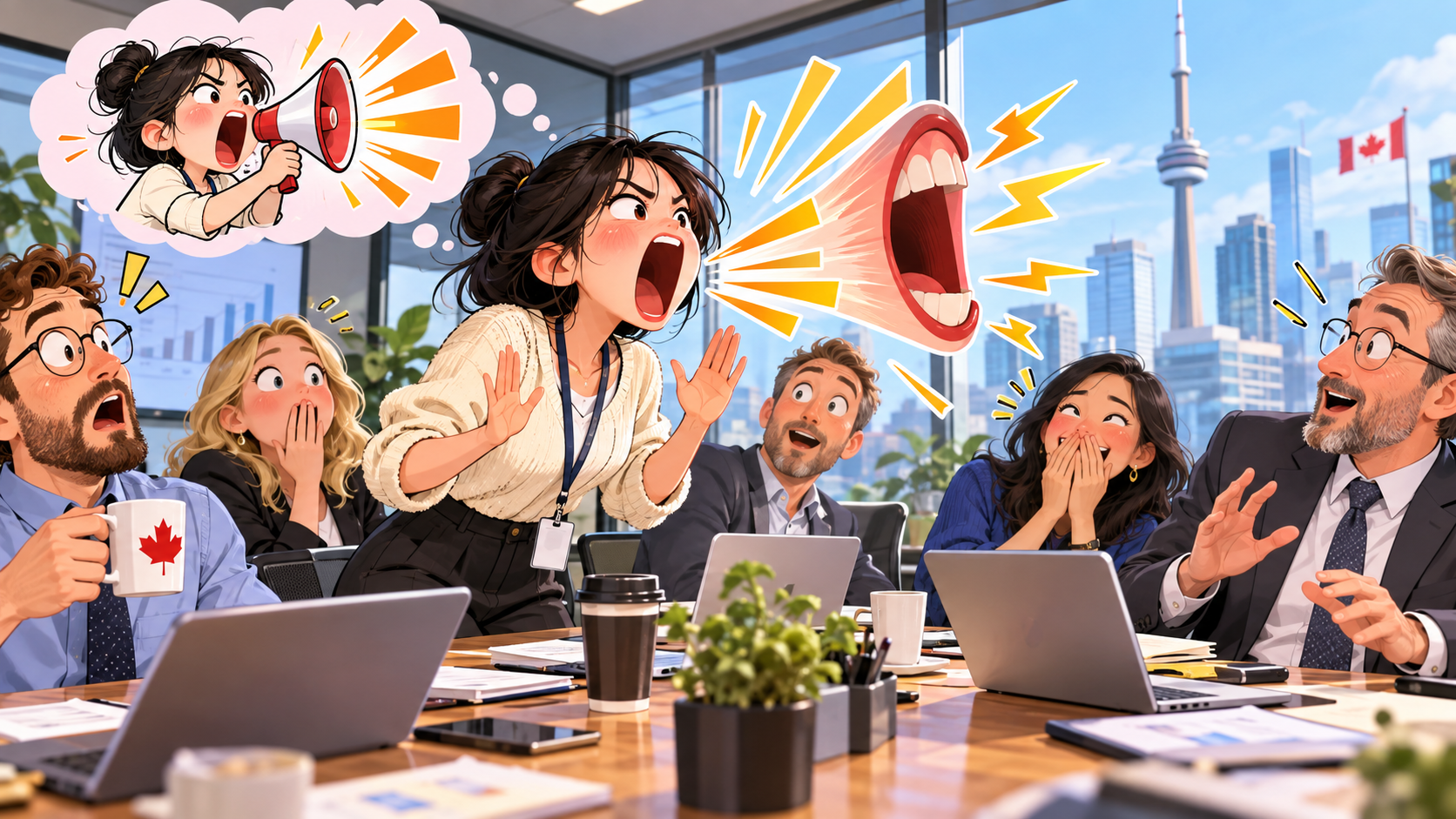 美剧学英语:speak up - 加拿大办公室开会,同事让我“speak up”,我突然把音量开到最大……