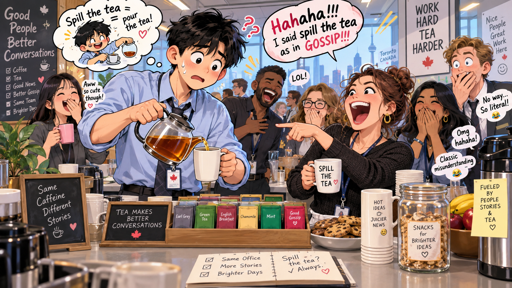 美剧学英语：spill the tea - 加拿大办公室同事说“spill the tea”，我真的把她的茶倒了……
