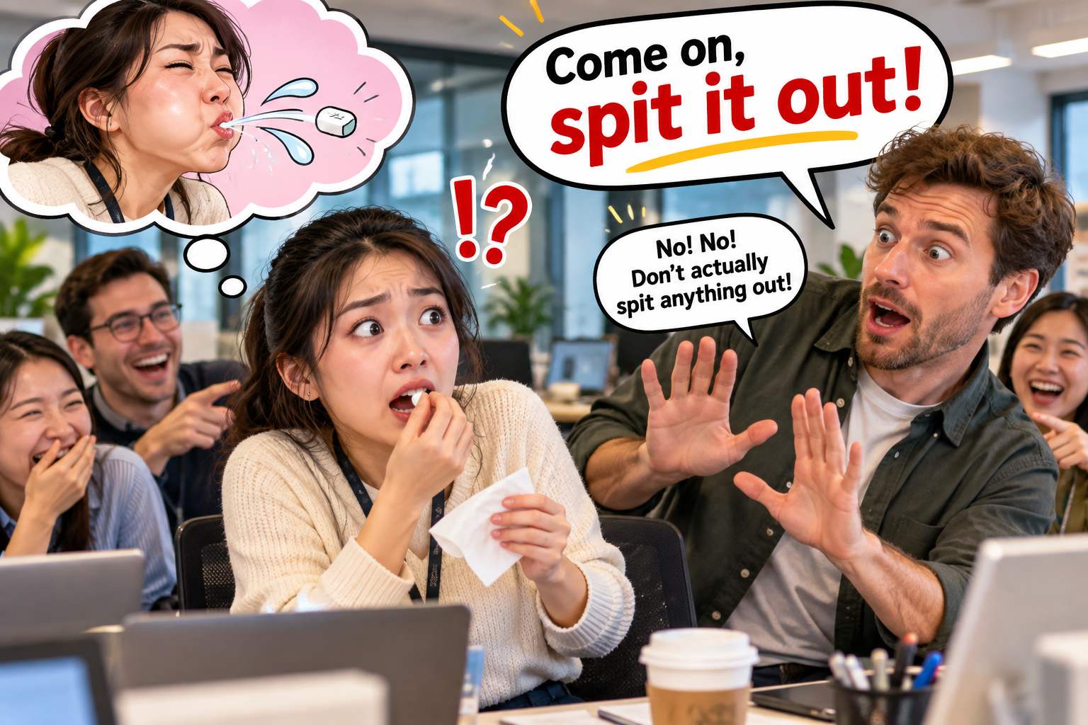 美剧学英语:spit it out - 加拿大办公室里,同事突然让我“spit it out”,我差点真吐给他看……