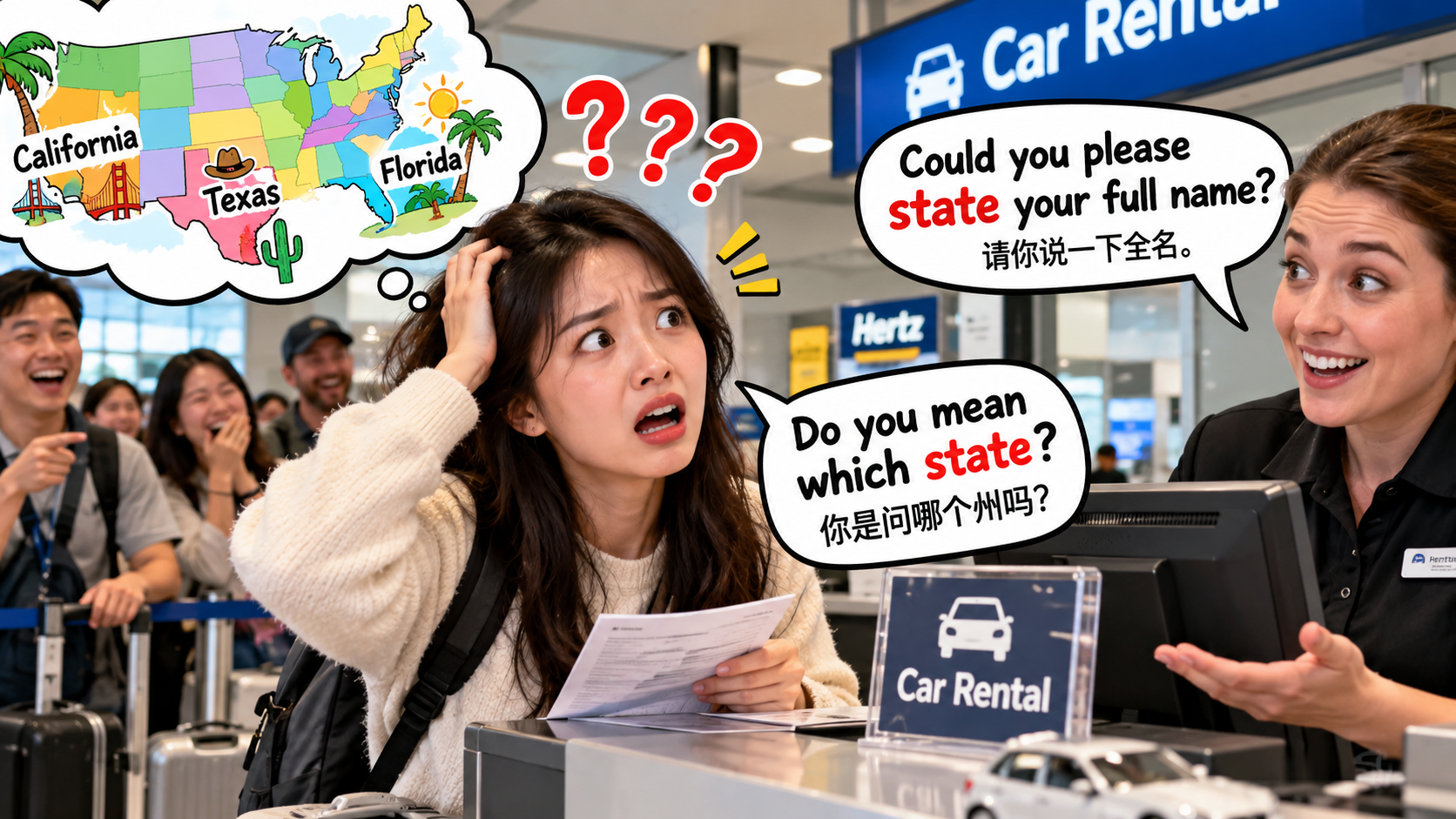 美剧说英语：state - 加拿大租车柜台让我“state”，我差点把美国50个州背出来……