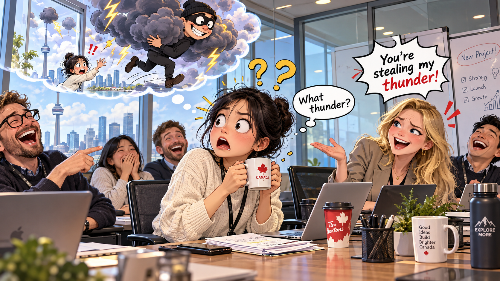 美剧学英语：stealing someone's thunder - 加拿大办公室里同事说我“stealing her thunder”，我差点以为她电脑被雷劈了