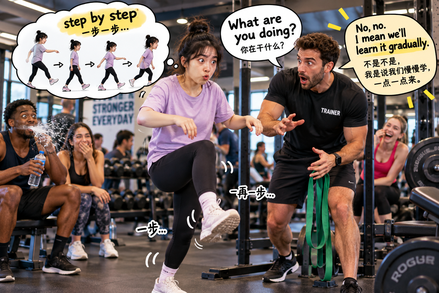 美剧说英语：step by step - 加拿大健身房教练说“step by step”，我真的开始一步一步走……