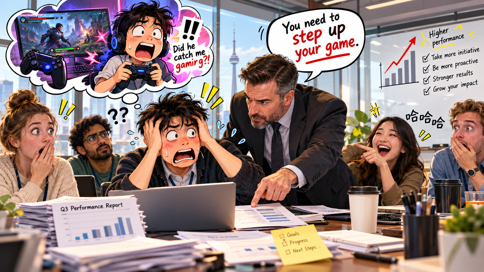 美剧说英语：step up one's game - 加拿大办公室，经理让我“step up my game”，我差点以为他发现我上班打游戏……