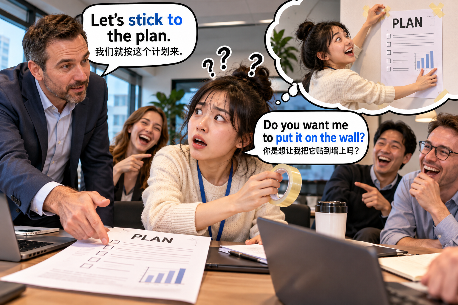 美剧学英语：stick to - 加拿大办公室里，同事让我“stick to the plan”，我低头找胶水了……