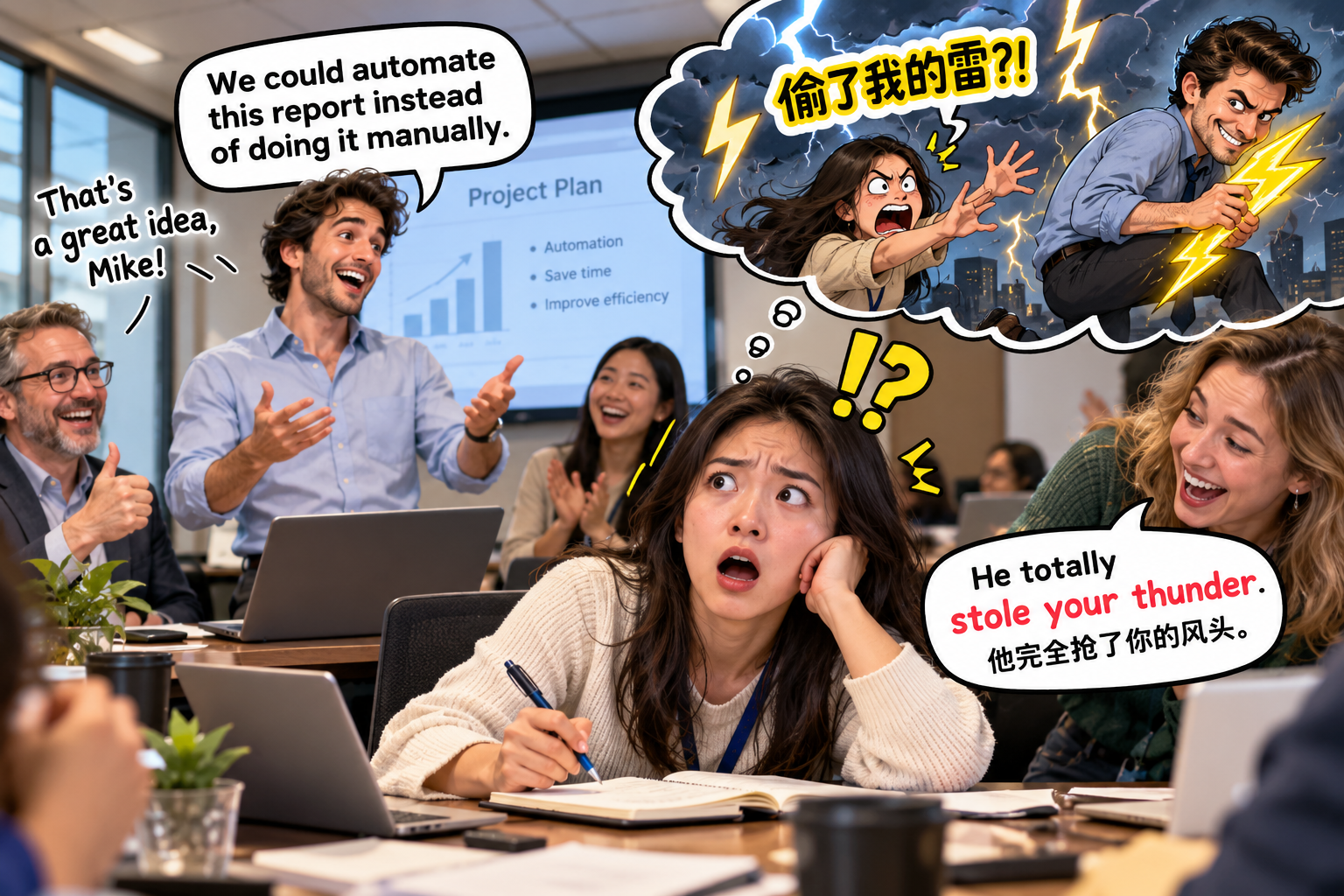美剧学英语：stole my thunder - 加拿大办公室同事说“你偷了我的雷”，我差点问他要不要报警
