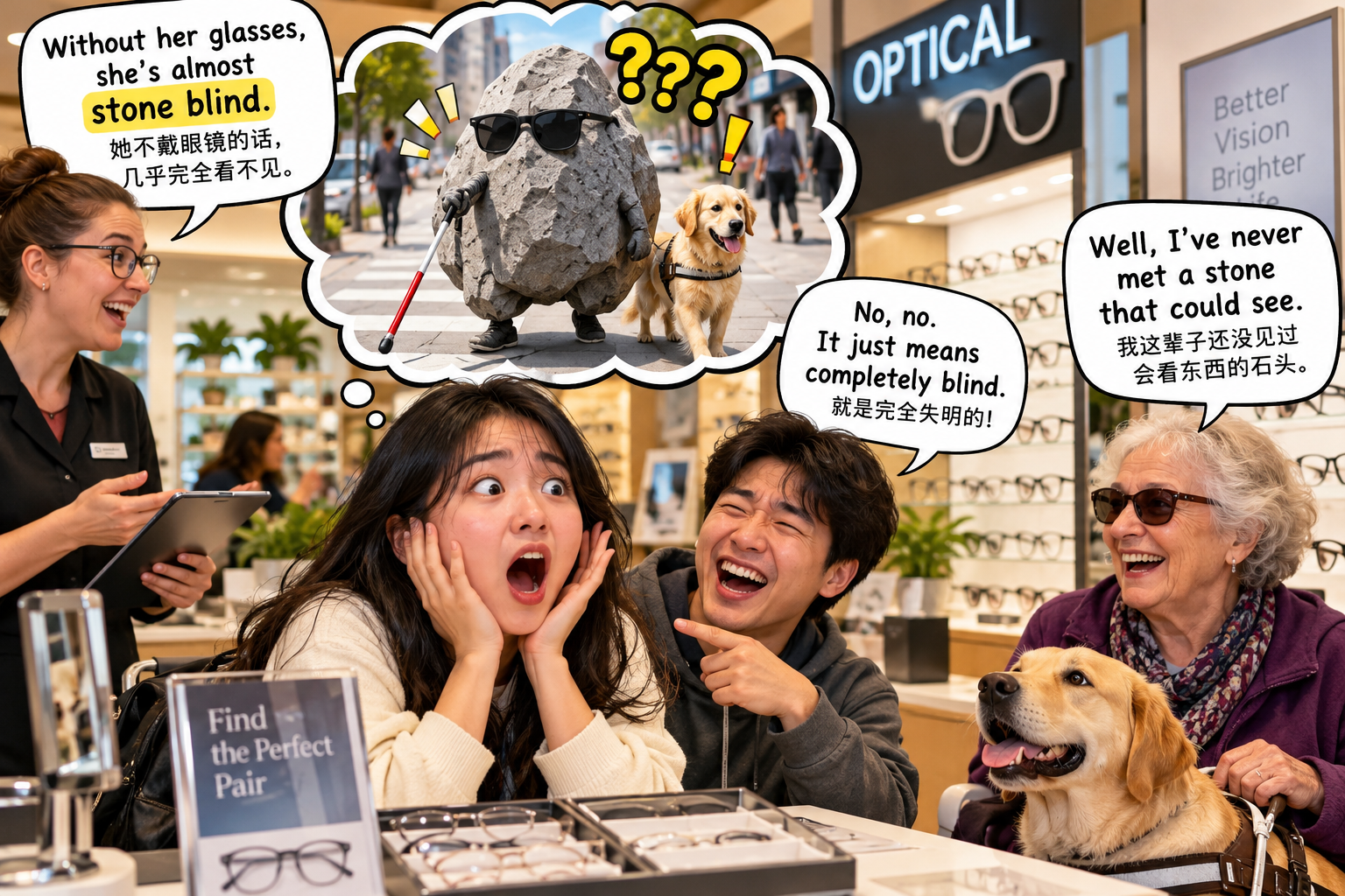 美剧说英语:stone blind - 加拿大眼镜店里听到“stone blind”,我脑子里直接出现了一块瞎掉的石头……