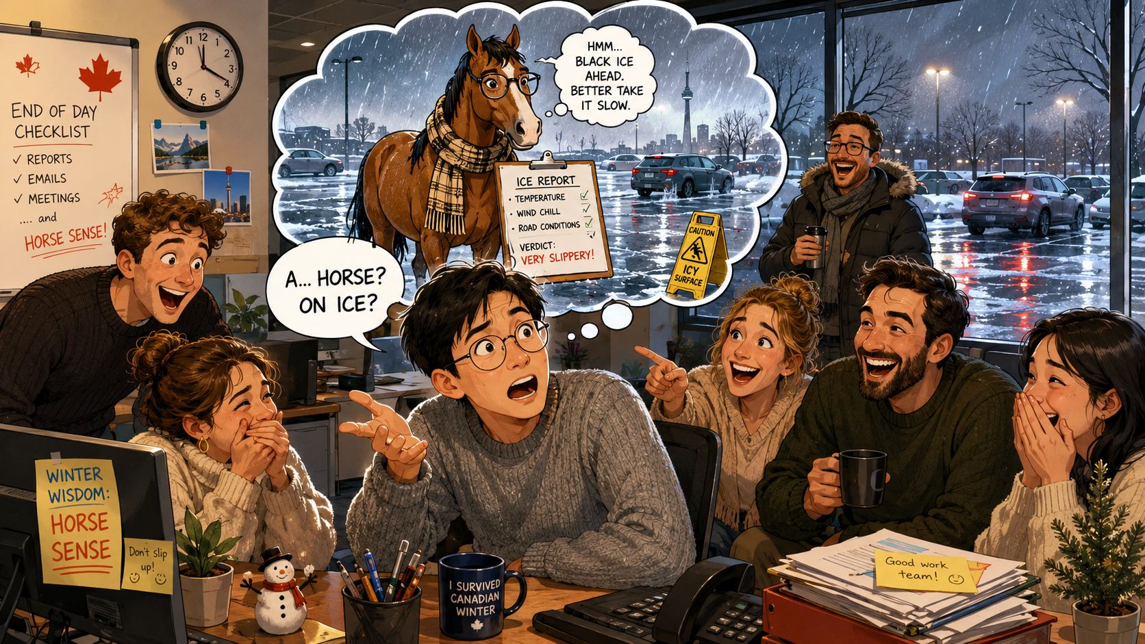 美剧学英语:加拿大办公室下班,同事让我用点“horse sense”,我差点问:哪里有马? - 加拿大办公室下班,同事让我用点“horse sense”,我差点问:哪里有马?