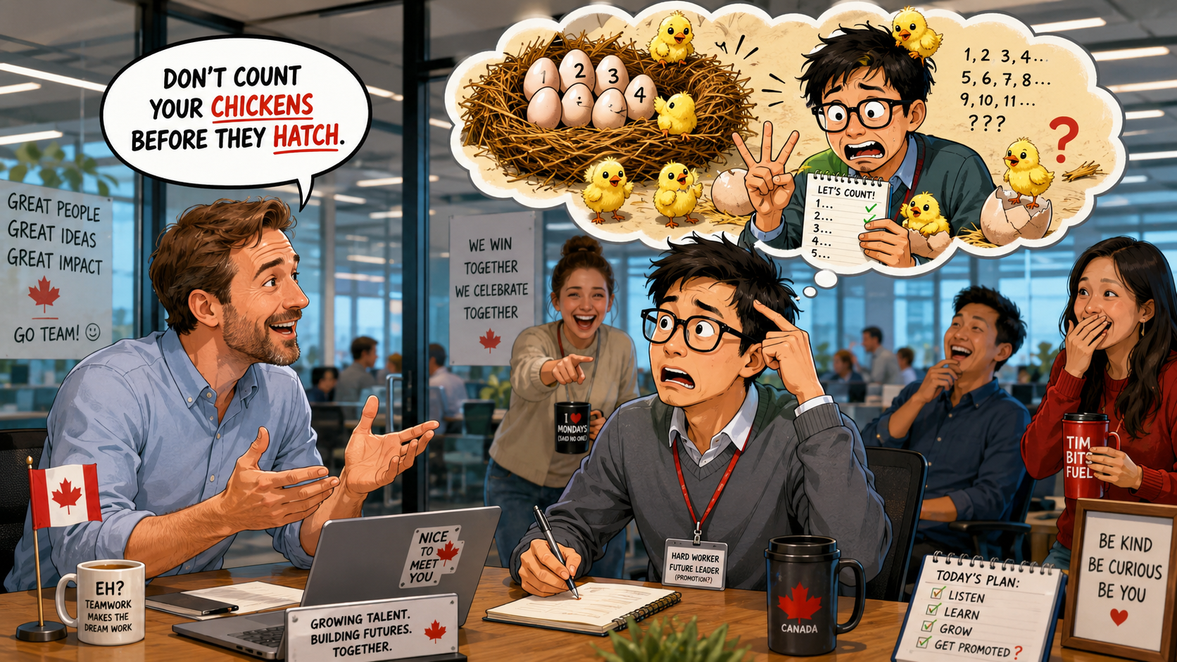 美剧学英语:加拿大办公室主管说“别数你的鸡”,我还认真回了一句:我没养鸡啊…… - 加拿大办公室主管说“别数你的鸡”,我还认真回了一句:我没养鸡啊……